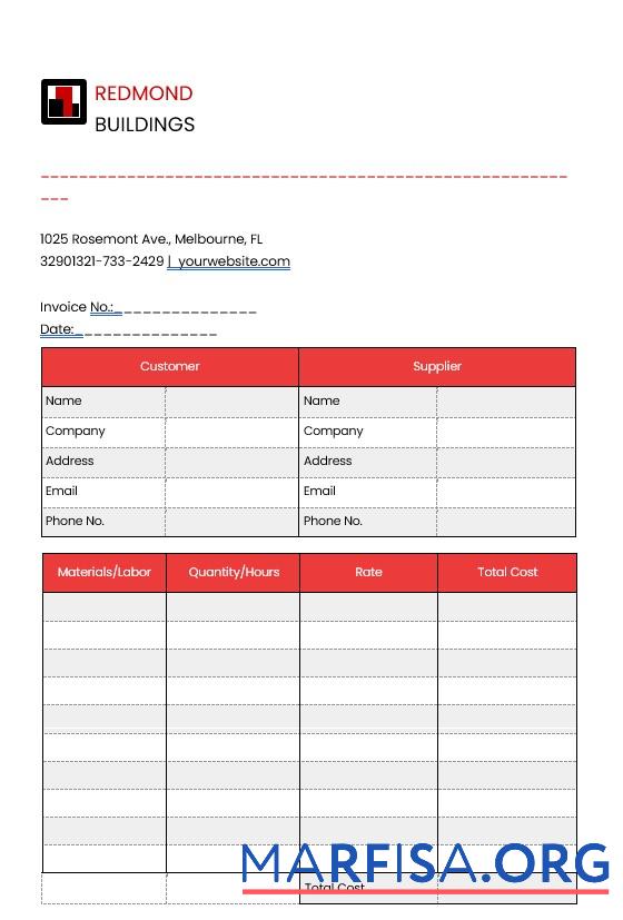 Downloadable Editable Construction Invoice Template